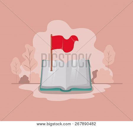 Text Book With Flag Isolate Icon Vector Illustration Design