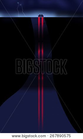 Here Is An Illustration Showing A Tail Lights Of A Car Reflected On A Wet Hilly Road At Night During
