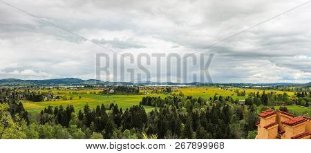 View Of The Schwangau Valley And The Lake Forggensee Neighborhood In Bavaria Stitched Panorama