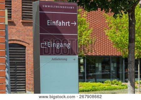 Entrance To The Federal Environmental Agency In Dessau In The Foreground A Sign With Inscription In 