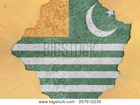 Azad Kashmire Free State Flag Broken Material Facade Structure In Big Concrete Cracked Hole