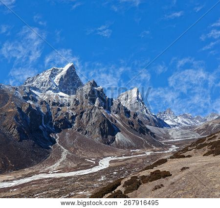 Panorama Of Cholatse And Taboche Mountain In Sagarmatha National Park, Everest Region, Nepal