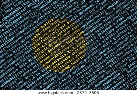 Palau Flag  Is Depicted On The Screen With The Program Code. The Concept Of Modern Technology And Si