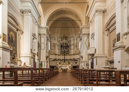 Montepulciano,italy - September 20,2018 - Interior Church Of Saint Agostino In  Montepulciano. Monte