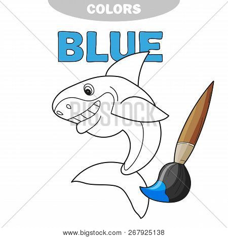 The Friendly Cheerful Kind Smiling Shark Contour Line On A White Background. Cartoon Vector Illustra