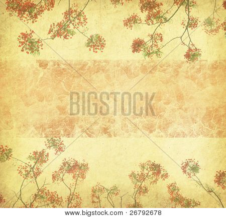 blomster på træ med gamle antik vintage papir baggrunden