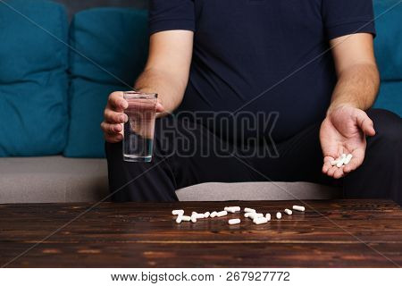 Weight Loss, Therapy, Hypertension, Diabetes, Migraine, Medical Concept. Depressed Desperate Fat Man