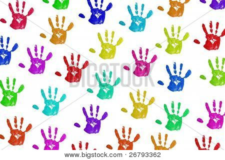 bliska handprints dziecko kolorowy na białym tle