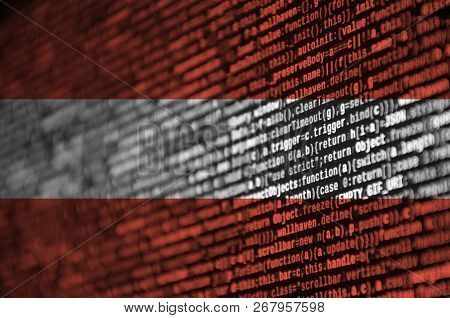 Austria Flag  Is Depicted On The Screen With The Program Code. The Concept Of Modern Technology And 