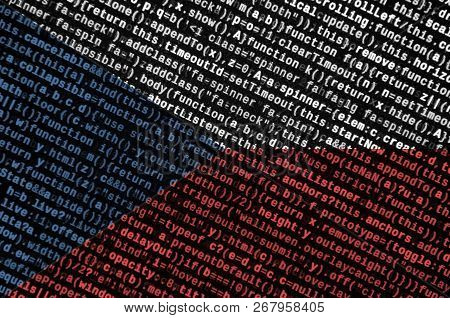 Czech Flag  Is Depicted On The Screen With The Program Code. The Concept Of Modern Technology And Si
