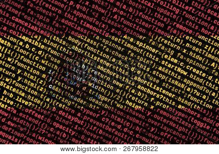 Spain Flag  Is Depicted On The Screen With The Program Code. The Concept Of Modern Technology And Si