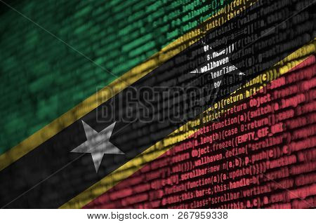 Saint Kitts And Nevis Flag  Is Depicted On The Screen With The Program Code. The Concept Of Modern T