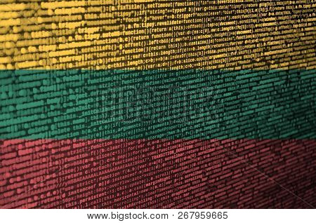 Lithuania Flag  Is Depicted On The Screen With The Program Code. The Concept Of Modern Technology An