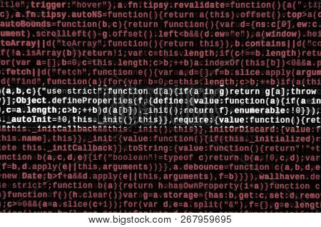Latvia Flag  Is Depicted On The Screen With The Program Code. The Concept Of Modern Technology And S
