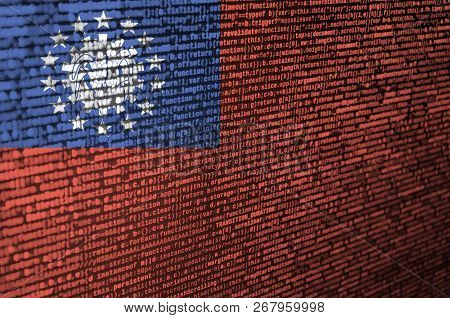 Myanmar Flag  Is Depicted On The Screen With The Program Code. The Concept Of Modern Technology And 