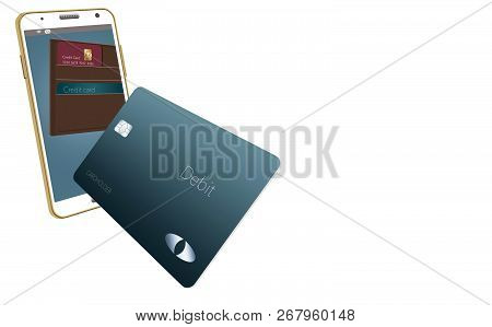 Mobile Wallet Is Illustrated Here With A Leather Wallet And Credit Cards Are In And Around A Cell Ph