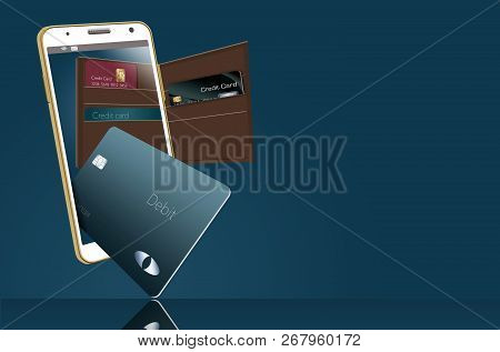 Mobile Wallet Is Illustrated Here With A Leather Wallet And Credit Cards Are In And Around A Cell Ph