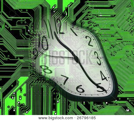 obraz stopiony zegar na circuitboard zielony komputera