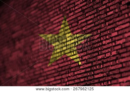 Vietnam Flag  Is Depicted On The Screen With The Program Code. The Concept Of Modern Technology And 