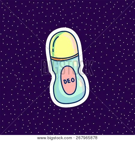 Woman Cosmetics Hand Drawn Cartoon Vector Illustration Sticker.  Deo Stick