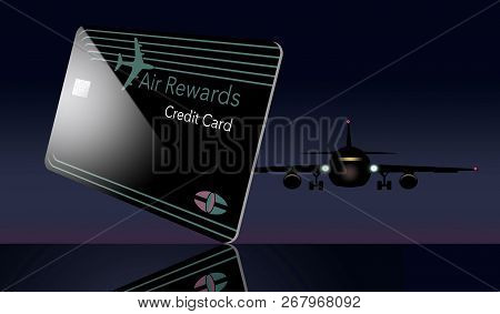 Here Is A Mock Air Miles Reward Credit Card That Features A Landing Plane At Night In The Background