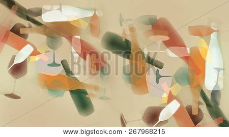 Glasses And Wine Bottles Are Seen In Abstract Motion And Color In This Illustration