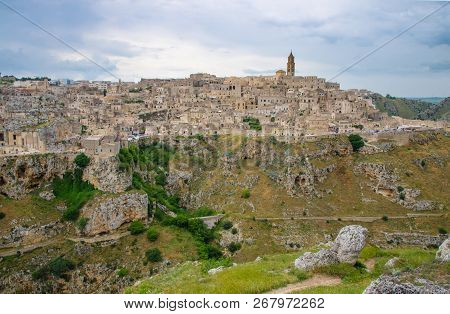 Matera Panoramic View Of Historical Centre Sasso Caveoso Old Ancient Town Sassi Di Matera With Cave 