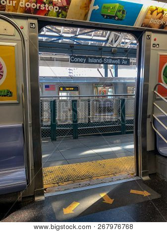 New York City - October 14, 2018: Coney Island-stillwell Av Station, Last Station Stop In Brooklyn I