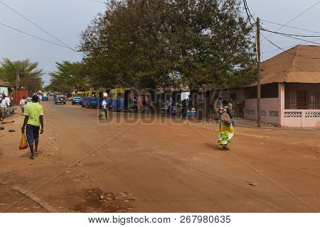 Bissau, Republic Of Guinea-bissau - February 5, 2018: Street Scene In The City Of Bissau With People
