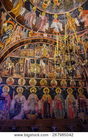 Meteora, Greece - January 6, 2018:interior Of Church In Holy Trinity Monastery (agia Trias) At The C