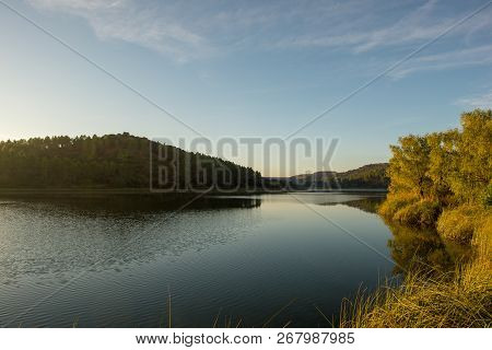 The Ruidera Lagoons On The Route Of Quixote With A Blue Sky