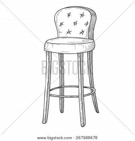 Sketch Of Bar Chairs. High Chair Isolated On White Background. Vector