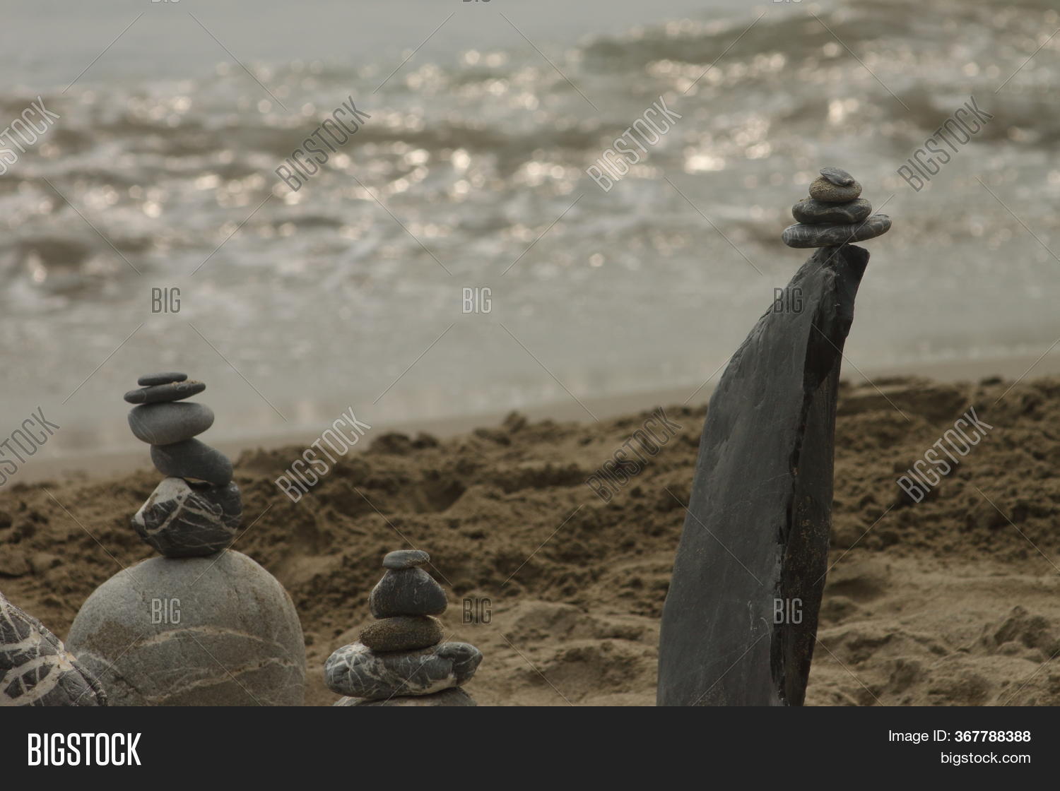 Stone Towers On Beach Image & Photo (Free Trial) | Bigstock