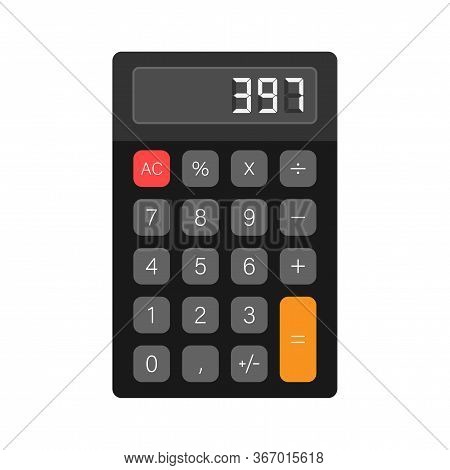 Black Calculator White Background. Modern Design. Electronic Portable Calculator. Vector Stock Illus
