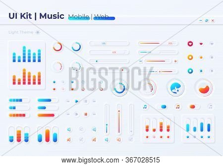 Music Settings Ui Elements Kit. Multimedia Player Controls Isolated Vector Icon, Bar And Dashboard T