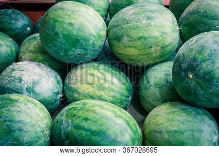 Abundance Pile Of Fresh Watermelons At Fruit Stand In Geylang, Singapore