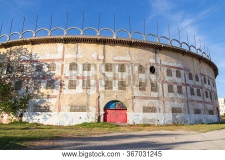 Exterior Of Closed Bullring Of Tangier Also Known As The Plaza De Toros, Morocco. Important Piece Of