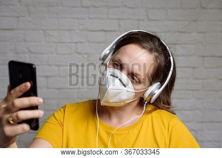 Young Woman Wearing Kn-95 Protection Medical Mask. Prevention Of The Spread Of Virus And Epidemic, P