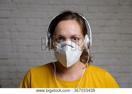 Young Woman Wearing Kn-95 Protection Medical Mask. Prevention Of The Spread Of Virus And Epidemic, P