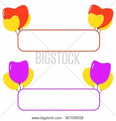 Colourful Vector Frames With Balloons. Invitation Border.