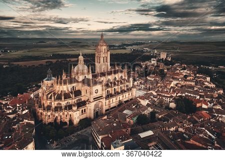 Segovia Cathedral aerial view in Spain.