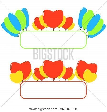 Colourful Vector Frames With Balloons. Invitation Border.