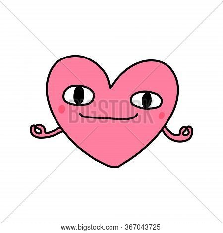 Cheeful Happy Heart Symbol Doodle Illustration Icon In Cartoon Comic Kawaii Face