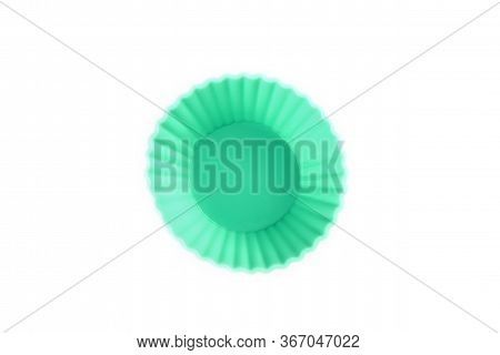 Silicone Basket Shaped Cookie Baking Dish Isolated On A White Background. Green Dessert Baking Dish.