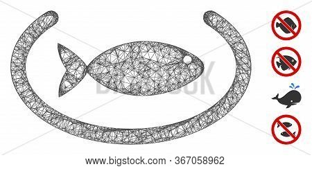Mesh Fish Container Ring Web Icon Vector Illustration. Model Is Created From Fish Container Ring Fla
