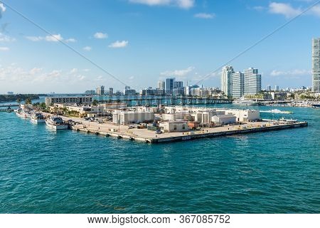 Miami, Fl, United States - April 28, 2019: Termian Island View From The Cruise Ship In Biscayne Bay,