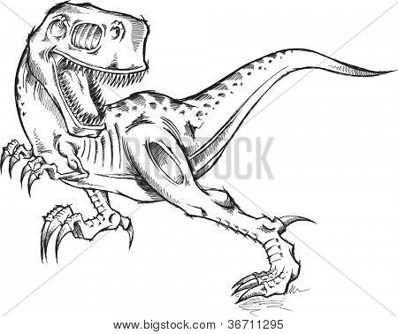 Vázlatot Doodle Tyrannosaurus Rex dinoszaurusz T-Rex vektoros illusztráció művészet