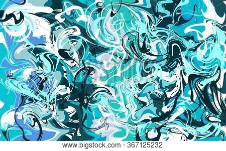 Marble Texture Banner. Blue Strokes Of Paint Wave. Fluid Texture. Stains, Splash, Water, Ocean, Sea,