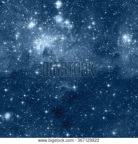 Galaxy Fabric Seamless Pattern. Blue Abstract Background. Design For Wrapping Paper, Yoga Mat Or Gal