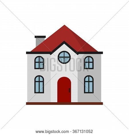 White Cottage With Red Roof Illustration. Home, Design, Architecture. Building Concept. Illustration